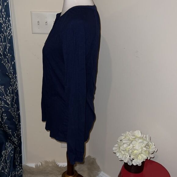 Lilly Pulitzer Meg Long Sleeve Navy Top V-Neck Basic sz S Small - Picture 2 of 8